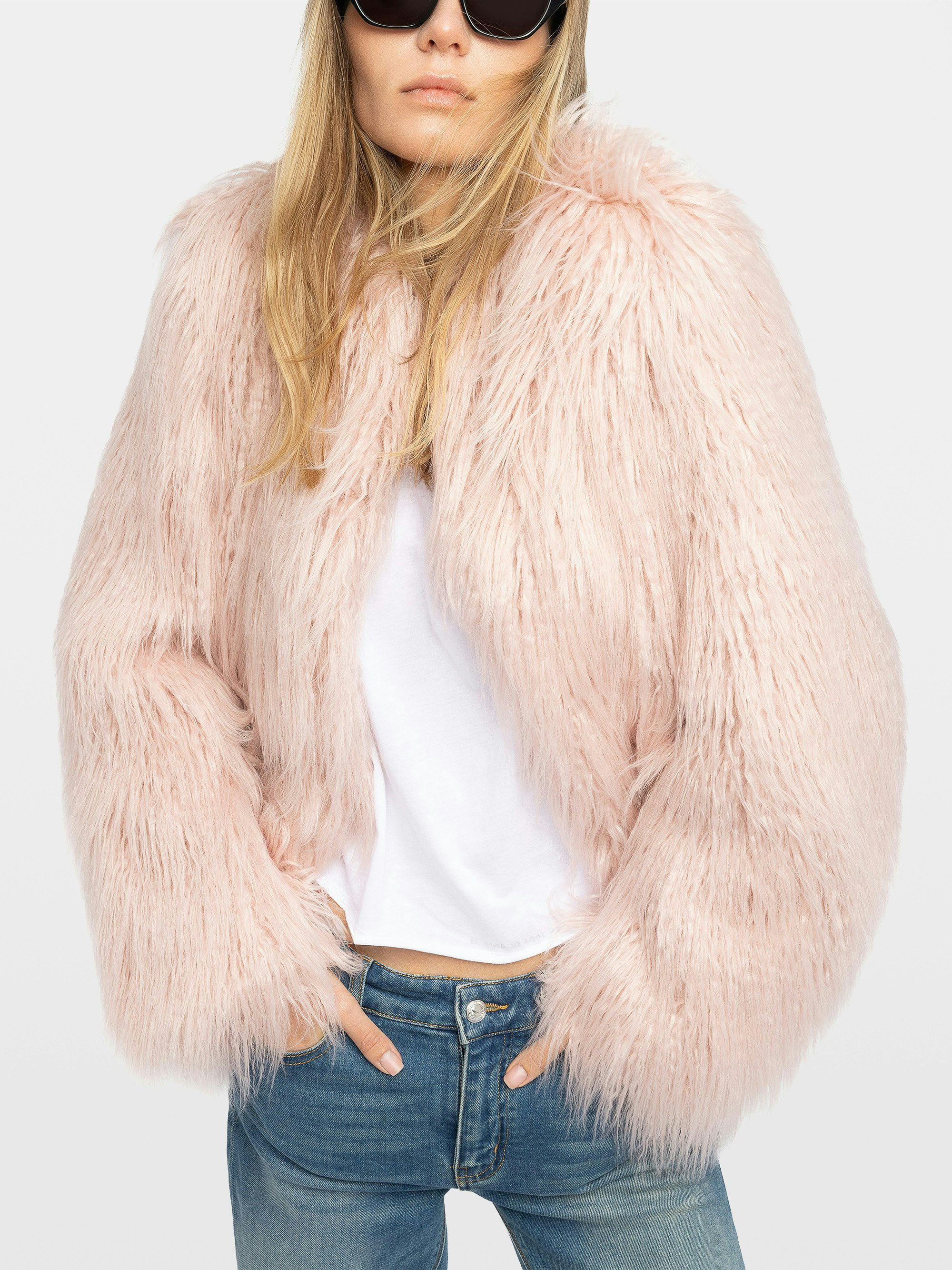 Freddie Curly Faux Fur Coat - Coat in curly faux fur with long sleeves.