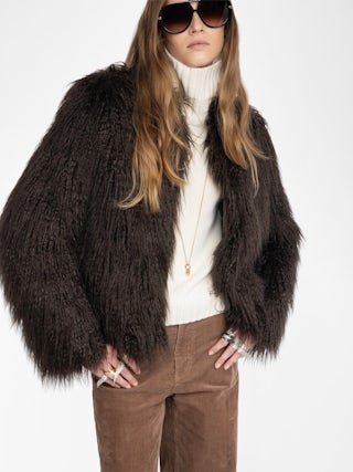 Freddie Coat - Coat in curly faux fur with long sleeves.