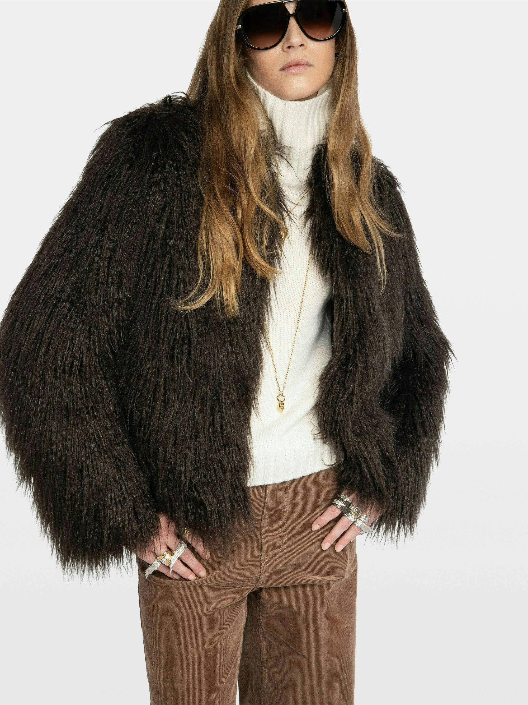 Freddie Curly Faux Fur Coat - Coat in curly faux fur with long sleeves.