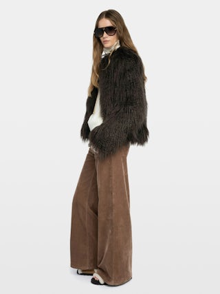 Freddie Curly Faux Fur Coat - Coat in curly faux fur with long sleeves.
