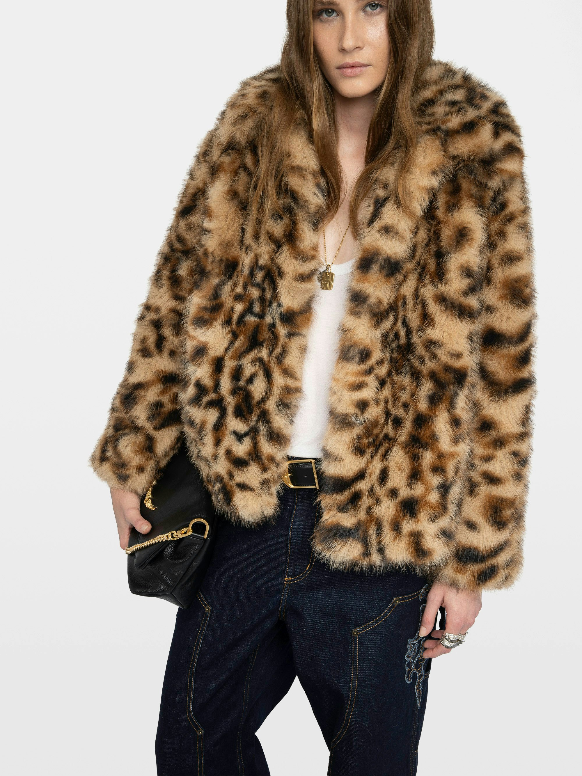 Finito Leopard Print Faux Fur Coat​ - Leopard print faux fur coat.