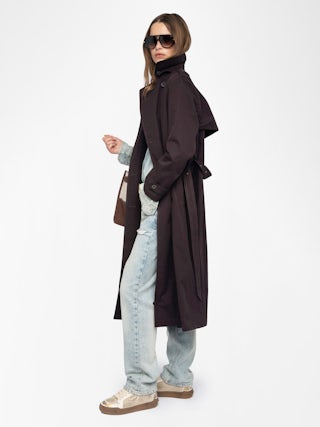 Kenar Trench Coat - Crisp cotton trench coat, long sleeves, removable belt and double-breasted button fastening.