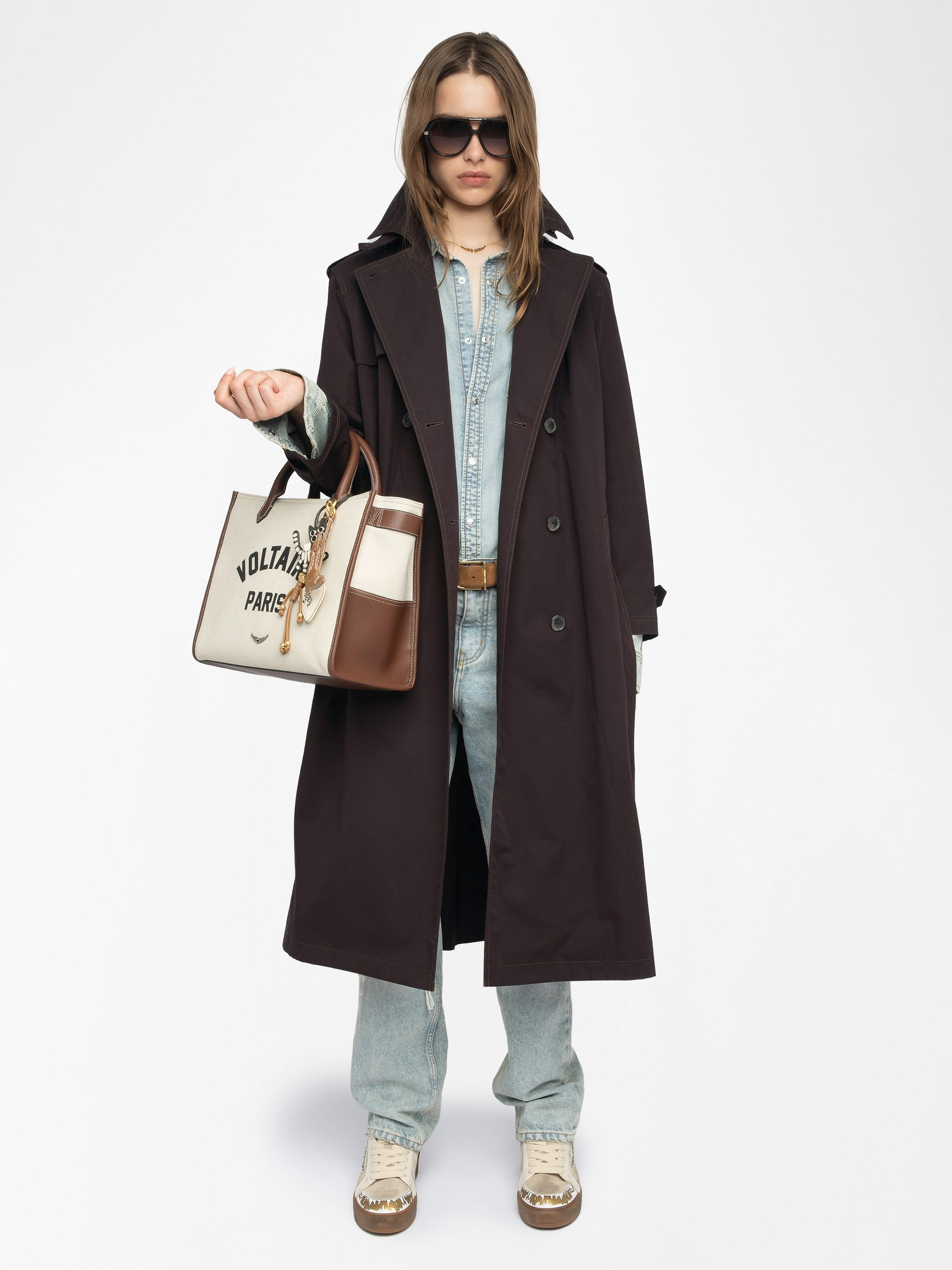 Kenar Trench Coat - Crisp cotton trench coat, long sleeves, removable belt and double-breasted button fastening.