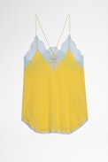 Christy Silk Camisole - Women's camisole in yellow with lace trim