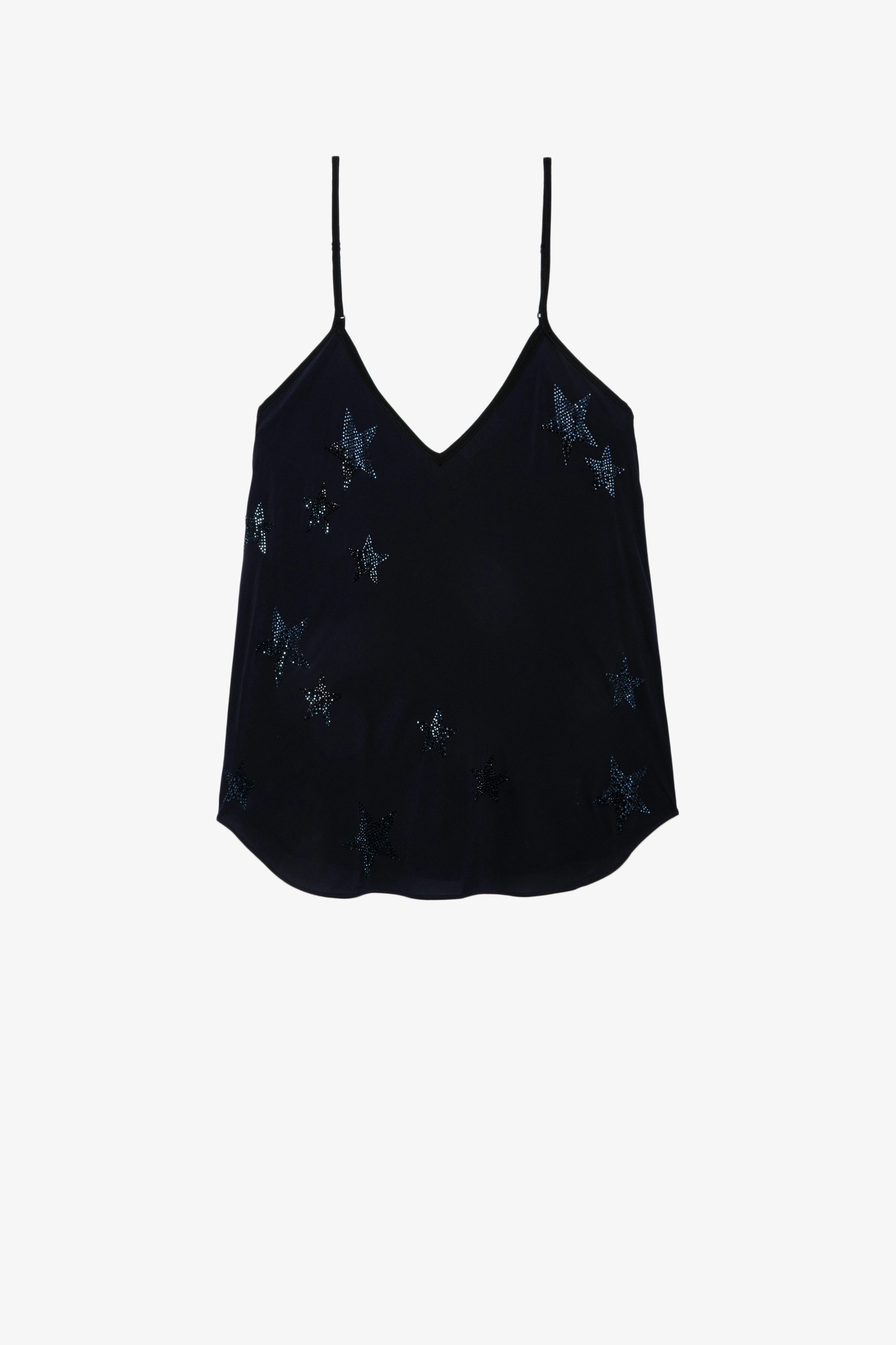 Casel Soft Strass キャミソール Women’s navy blue camisole with thin straps and crystal-embellished stars