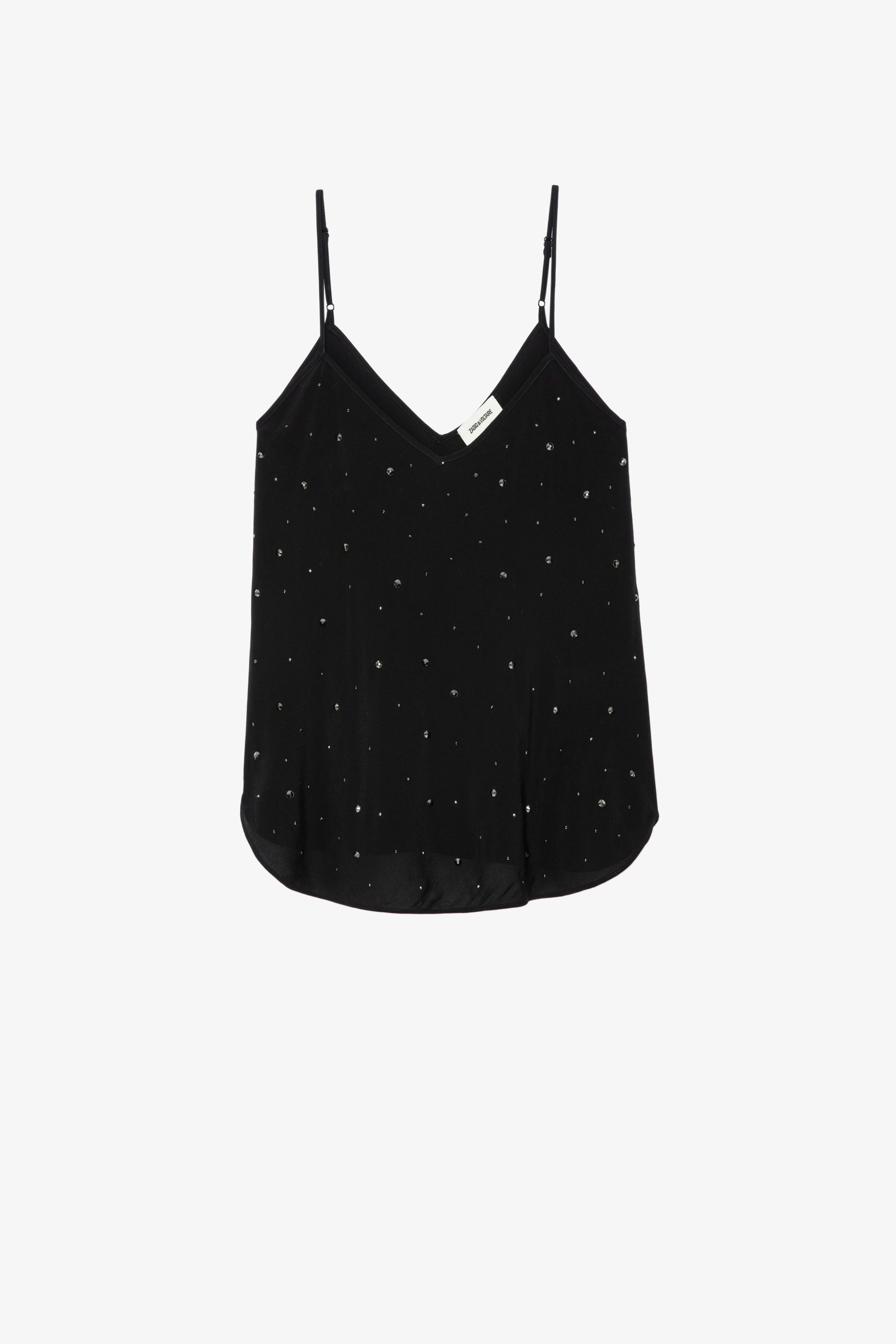 Casel Soft Strass キャミソール Women’s black camisole with crystal embellishment