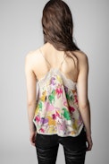 Christy Horse Diamanté Silk Camisole - Women’s multicoloured silk camisole with lace trim, decorated with horse motifs, crystals and the mantra “L'amour est déclaré”