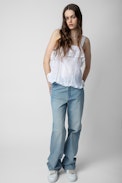 Cya Camisole - Women's off-white camisole with guipure ruffles