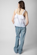 Cya Camisole - Women's off-white camisole with guipure ruffles