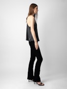 Canottiera Chrisa Raso - Canottiera in stile lingerie in raso antracite con spalline sottili e scollo in pizzo.