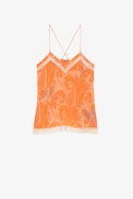 Carly Silk Camisole - Women's orange paisley print silk camisole