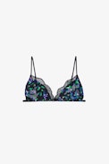 Reggiseno Bianca in seta - Reggiseno femminile a triangolo in seta nera con motivi floreali, strass e pizzo