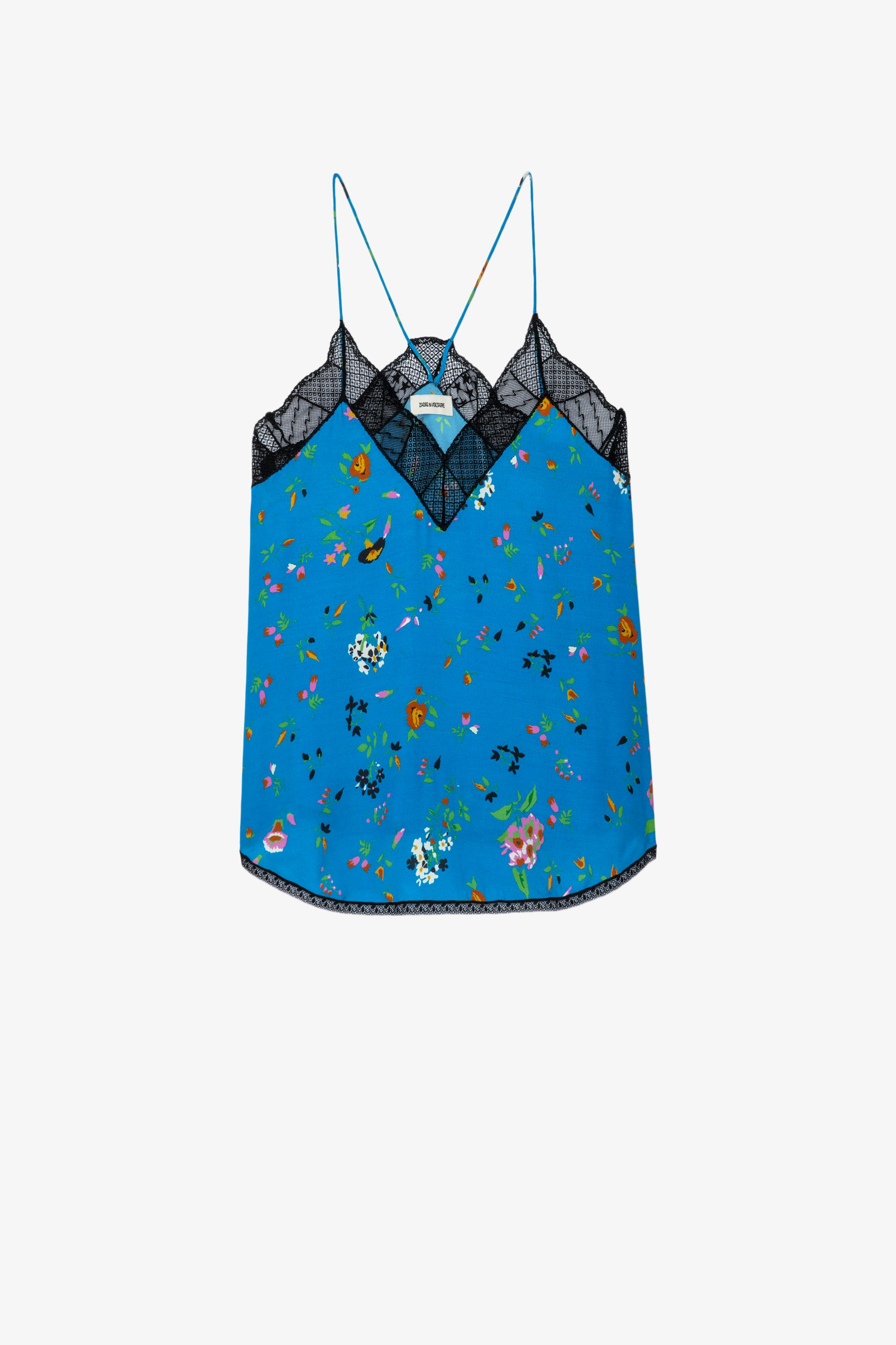 Top lencero Christy Top lencero azul Azur floral con escote de encaje para mujer