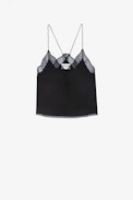 Christy Silk Cropped Camisole - Women's black silk crop top camisole with lace neckline