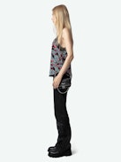 Christy Silk Camisole - Women’s black floral-print silk camisole with lace neckline.