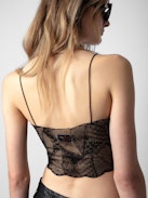Cariana Diamanté Camisole - Short black camisole with thin straps, lace and diamanté.
