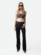 Cariana Diamanté Camisole - Short black camisole with thin straps, lace and diamanté.