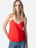 Casel Camisole - Women's red camisole with wing motifs.