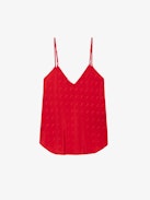 Casel Camisole - Women's red camisole with wing motifs.