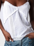 Calixia Camisole - White cotton lingerie-style camisole with straps and lace bands.