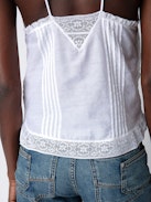Calixia Camisole - White cotton lingerie-style camisole with straps and lace bands.