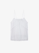 Calixia Camisole - White cotton lingerie-style camisole with straps and lace bands.