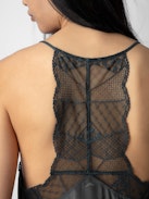 Claudy Silk Jacquard Camisole - Grey silk cropped lingerie-style camisole with jacquard wings.