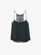 Claudy Silk Jacquard Camisole - Grey silk cropped lingerie-style camisole with jacquard wings.