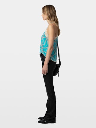 Christy 100% Silk Camisole - Lingerie-inspired caraco with ZV chain motifs and lace.