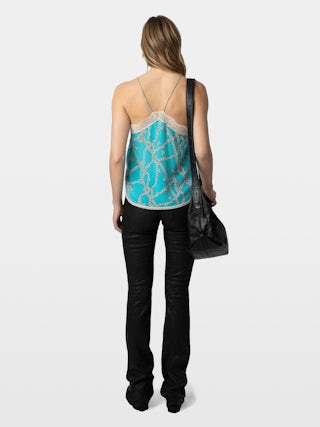 Christy 100% Silk Camisole - Lingerie-inspired caraco with ZV chain motifs and lace.