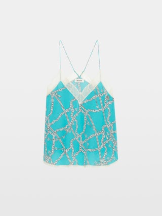 Christy 100% Silk Camisole - Lingerie-inspired caraco with ZV chain motifs and lace.