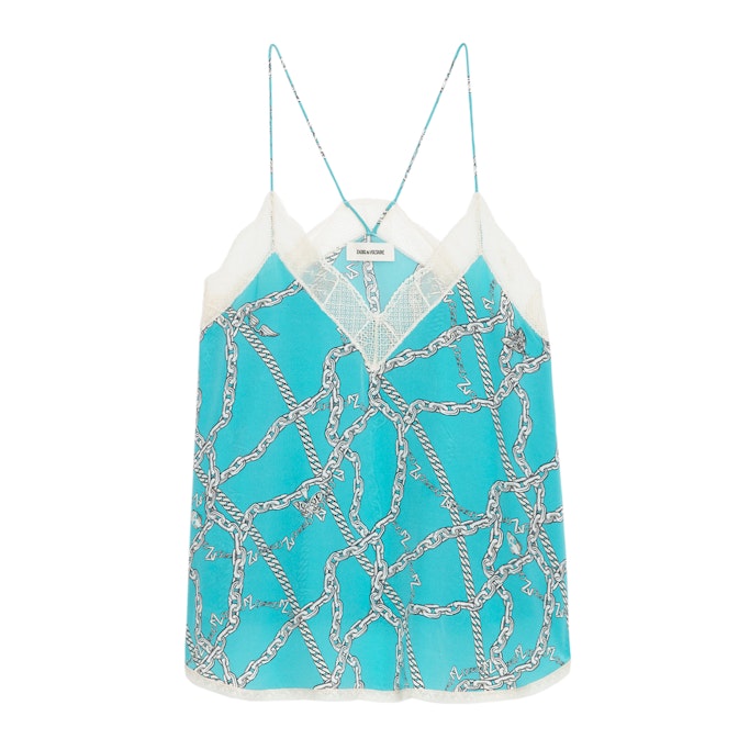 Zadig & Voltaire Christy Chaines Lace Trimmed Silk Camisole In Blue