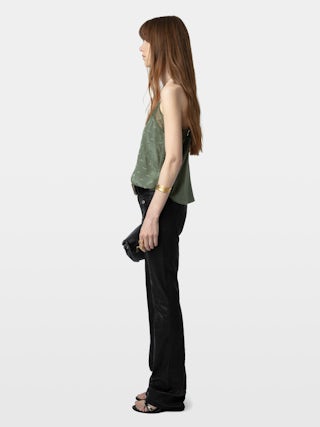 Cyoko 100% Silk Camisole - Lingerie-inspired caraco with wings jacquard and lace.