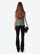 Cyoko Silk Jacquard Wings Camisole - Khaki lingerie-style silk camisole with jacquard wings design, thin straps, and buttons and lace on the neckline.