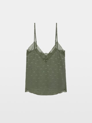 Cyoko 100% Silk Camisole - Lingerie-inspired caraco with wings jacquard and lace.