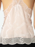 Cabri Silk Camisole - Powder pink silk lingerie-style camisole with jacquard chains, thin double straps, button fastening and lace detailing.