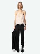 Cabri Silk Camisole - Powder pink silk lingerie-style camisole with jacquard chains, thin double straps, button fastening and lace detailing.