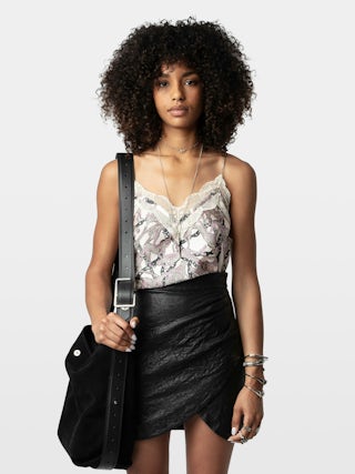 Christo 100% Silk Camisole - Lingerie-inspired caraco with leopard and chain prints.