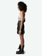 Christo Silk Camisole - Lingerie-style camisole in ecru silk twill with leopard and chain print, thin straps and lace-trimmed neckline.
