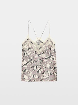 Christo 100% Silk Camisole - Lingerie-inspired caraco with leopard and chain prints.