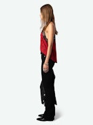 Canotta Christy - Canotta rossa in stile lingerie con stampa Wild Voltaire, spalline sottili e scollo in pizzo.