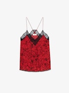 Canotta Christy - Canotta rossa in stile lingerie con stampa Wild Voltaire, spalline sottili e scollo in pizzo.