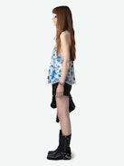 Top Lencero Christy - Top lencero de crepé en tono crudo, con estampado floral Garden Flowers, tirantes finos y escote de encaje.