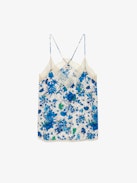 Top Lencero Christy - Top lencero de crepé en tono crudo, con estampado floral Garden Flowers, tirantes finos y escote de encaje.