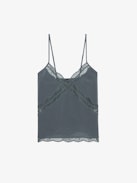 Caraco Cishi 100% Soie - Caraco esprit lingerie en soie avec dentelle française exclusive et bretelles ajustables.