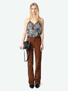 Christy Camisole - Lingerie-inspired camisole in printed viscose featuring embroidered wings on the back, adjustable straps, and exclusive French lace.