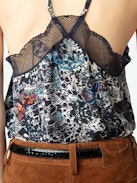 Christy Camisole - Lingerie-inspired camisole in printed viscose featuring embroidered wings on the back, adjustable straps, and exclusive French lace.