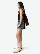 Caraco Celite - Caraco esprit lingerie en coton tomboy avec fermeture boutonnée et bretelles avec dentelle.