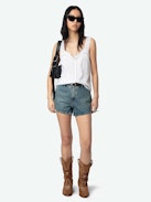 Celite Camisole - Lingerie-inspired camisole in tomboy cotton with button fastening and lace straps.