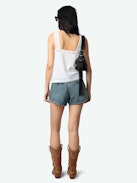 Celite Camisole - Lingerie-inspired camisole in tomboy cotton with button fastening and lace straps.
